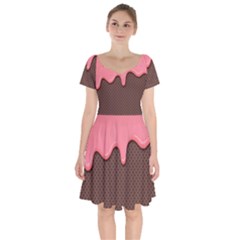 Ice Cream Pink Choholate Plaid Chevron Short Sleeve Bardot Dress by Mariart