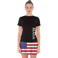 Maga Make America Great Again With Us Flag On Black Drop Hem Mini Chiffon Dress by snek