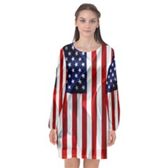 American Usa Flag Vertical Long Sleeve Chiffon Shift Dress  by FunnyCow