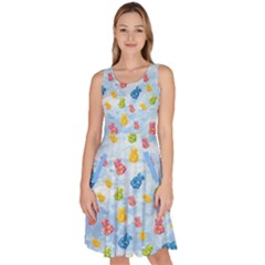 Cute Bear Light Blue Candy Knee Length Skater Dress With Pockets by CoolDesigns