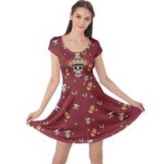 Dark Red Mexico Sugar Skull Cap Sleeve Dress by CoolDesigns