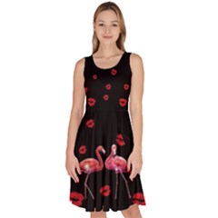 Lips Love Flamingo Couple Black Knee Length Skater Dress With Pockets by CoolDesigns